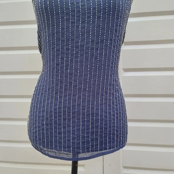 Jennifer Lopez Flowing Elegant Evening Beaded Fully Lined Tank Top Blouse Blue S - Picture 7 of 8